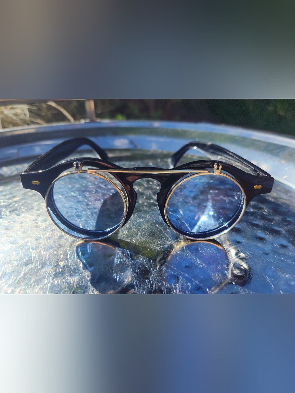 Vintage Retro Steampunk Flip-Up Round Black Frame Glasses, Club Wear